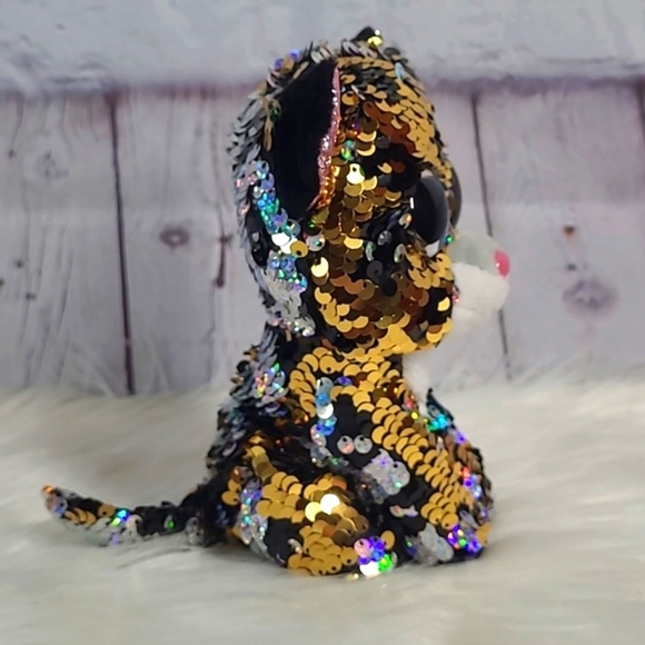 Ty Sterling Leopard Cat Sequin Flippables Ty Beanie Boos Plush Stuffed Animal - Picture 12 of 16